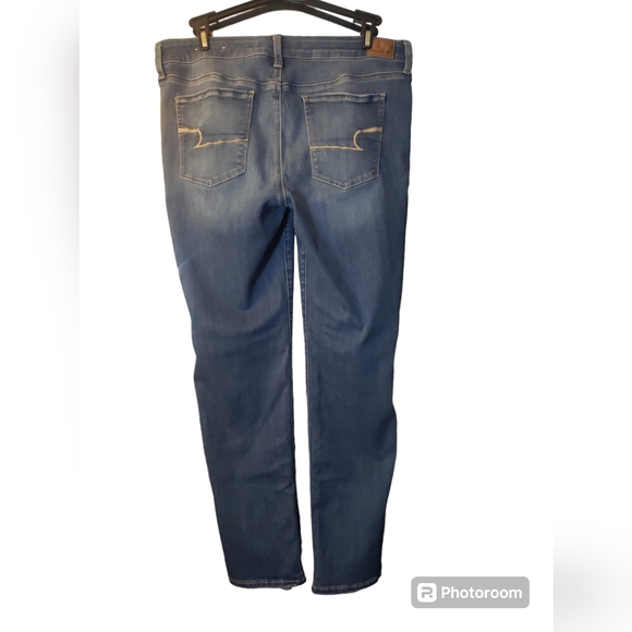 American Eagle Denim Medium Wash SKINNY Next Level Stretch Mid Rise Jeans 18 L - Picture 2 of 8